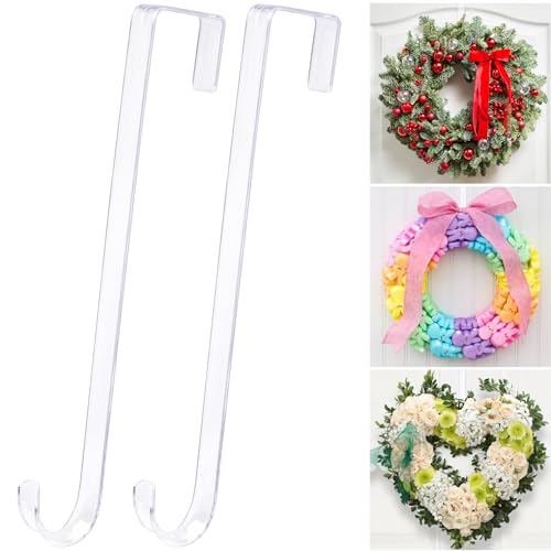 ZYSUN 12" Clear Wreath Hangers for Front Door, 2 Pack Non-Scratch Over Door Hooks