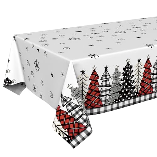 Horaldaily Disposable Christmas Tablecloth Snow Trees 54x108 Inch Rectangular