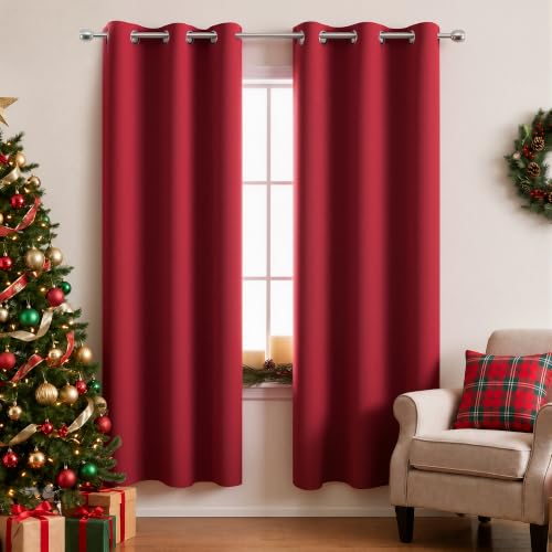42W x 72L Red Blackout Curtains - Pack of 2, Room Darkening for Living Room & Bedroom