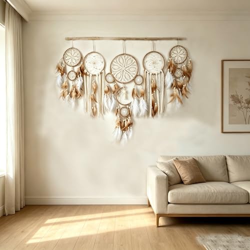 5-Piece Moon Phase Dreamcatcher Set, Boho Macrame Wall Hanging Decor