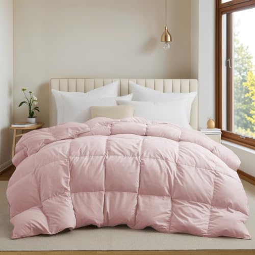 Queen All Season Goose Feather Down Fiber Comforter, Pink (88" x 88")