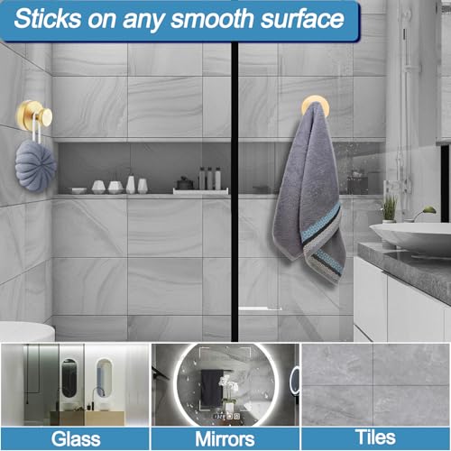 Gold Vacuum Suction Cup Hooks - Heavy Duty No-Drill Shower Towel Hooks (2 Pack)