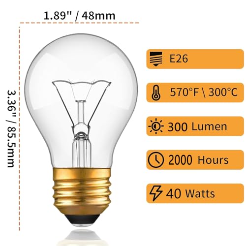 High-Temperature Appliance Light Bulb 40W E26 Base - 2 Pack