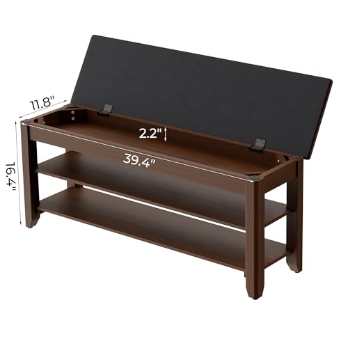 Solid Wood Shoe Storage Bench with Flip-Top Compartment, 39.4-Inch