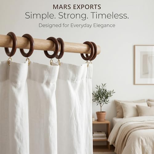 24-Piece Natural Rosewood Curtain Rings with Hooks, 1.25-Inch Inner Diameter
