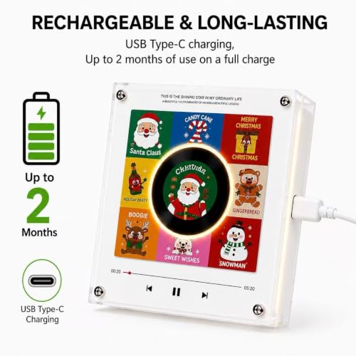 Christmas NFC Music Box with LED Light & 9 Discs, Rechargeable Holiday Decor