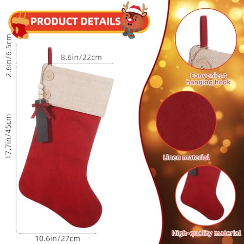 Red Burlap Christmas Stockings Set of 5 - Personalized 19.5 Inch Holiday Decor