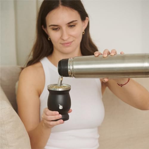Gaucho Market Yerba Mate Cup Set with 2 Bombillas & Spill-Prevention Lid, 8oz