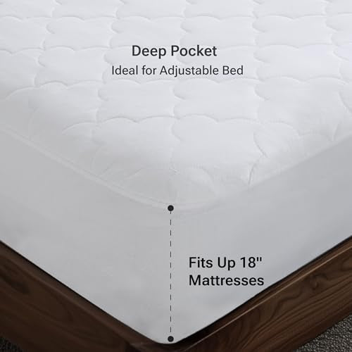 100% Cotton Quilted Mattress Pad with Moisture Wicking, 16" Deep