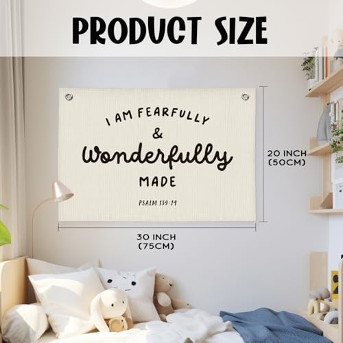Fearfully and Wonderfully Made Linen Wall Banner for Nursery Decor