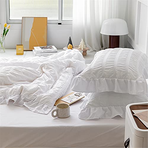 Queen Seersucker Duvet Cover Set - 3 Piece Ruffled Bedding