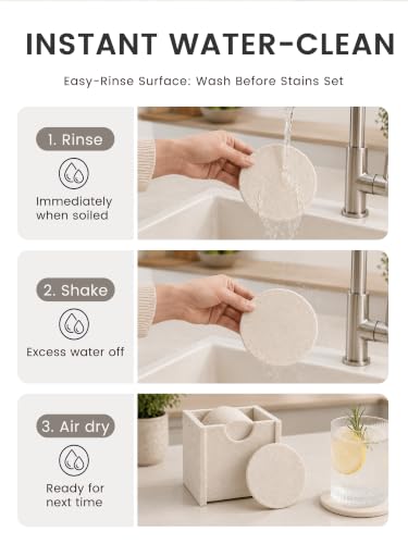 Fluxynara Felt Coasters Set of 8 with Holder - Oatmeal Round Drink Protectors