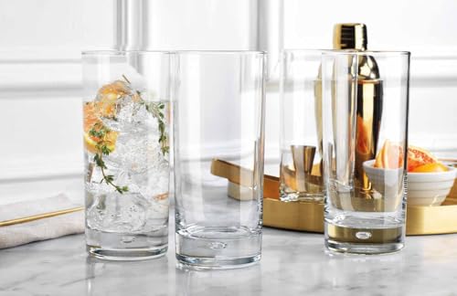 Highball Glasses Set of 4, 17 oz Drinking Glasses with Bubble Base, Red Series