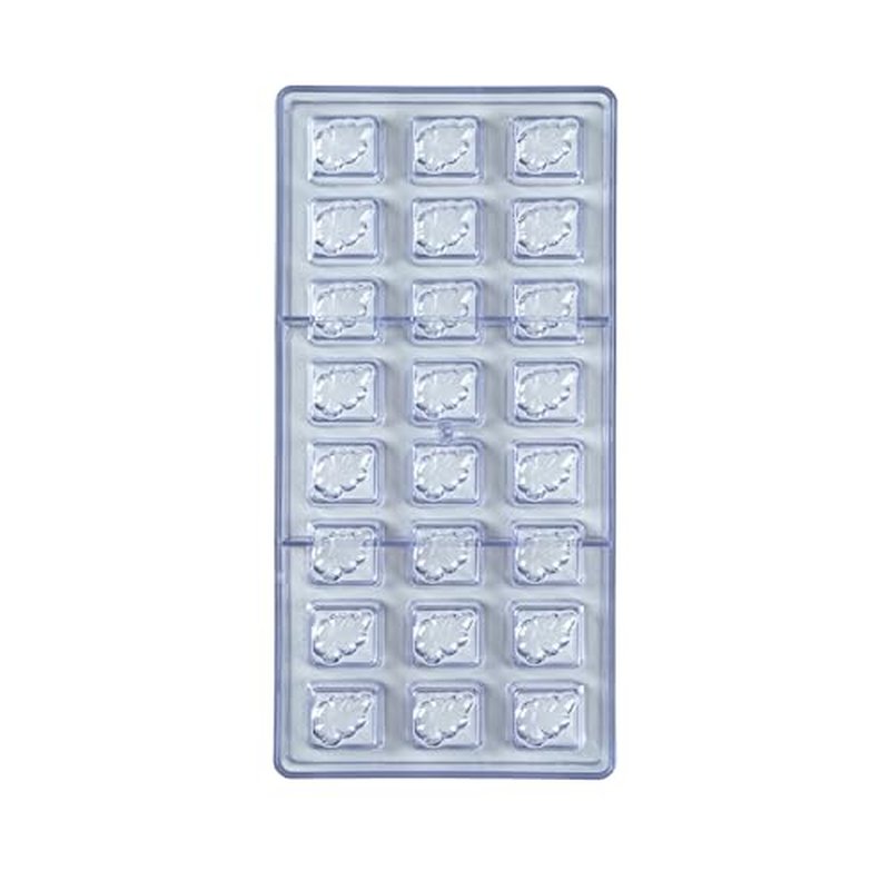 Restaurantware Pastry Tek 10.8 x 5.3 Inch Chocolate Shaping Molds 10 Freezable Candy Molds - 24 Cavities Block-Leaf Design Clear Polycarbonate Chocolate Molds Dishwashable Easy To Release