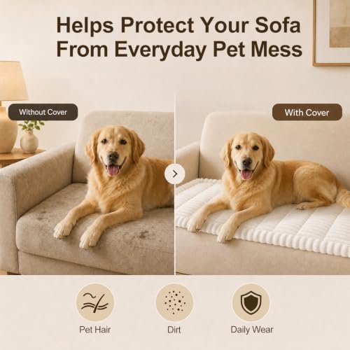 Non-Slip Plush Pet Sofa Protector - Washable Couch Cover, White (27.6" x 59")