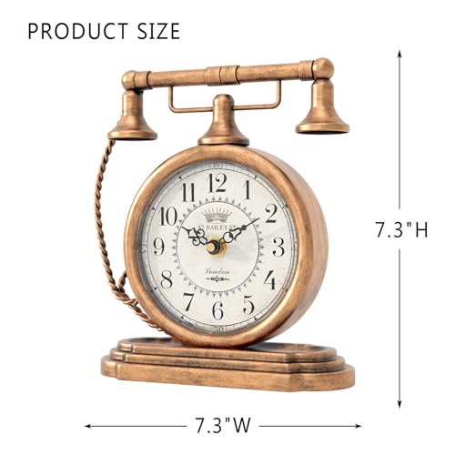 Vintage Telephone Table Clock, Gold Antique Style Mantel Clock 7.3 Inch