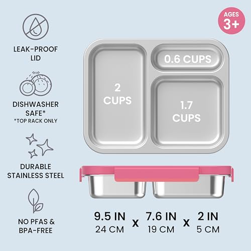 3-Compartment Stainless Steel Lunch Box, Leak-Proof Food Container