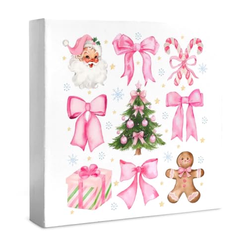 Pink Bow Christmas Tree Wooden Desk Sign - Couquette2 Holiday Decor