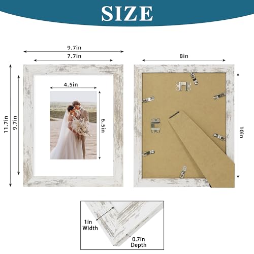 8x10 Picture Frame Set of 4 – Distressed White Wooden Frames with Real Glass