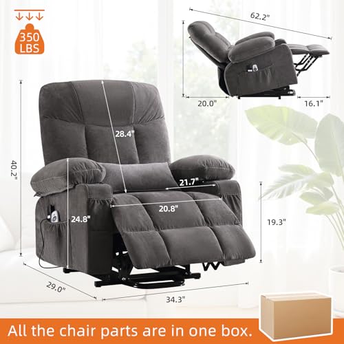 Power Lift Recliner Chair with Massage, Lumbar Heating, and USB Charging