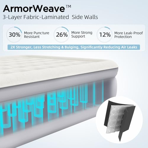 Queen Air Mattress with Built-in Pump & Honeycomb Design