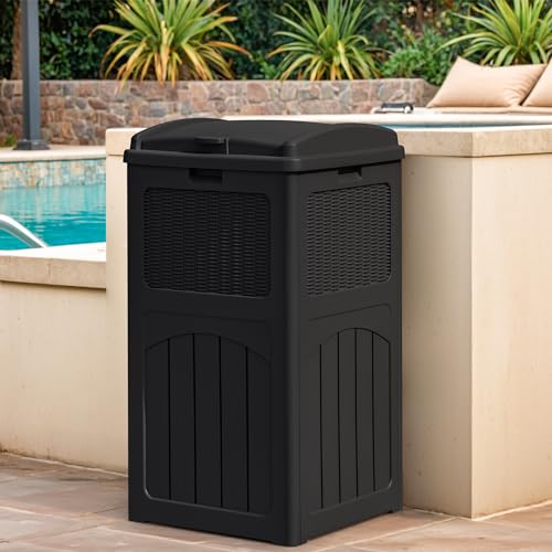 33 Gallon Outdoor Trash Can Waterproof Resin Garbage Bin for Patio Deck