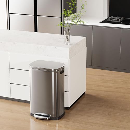 13 Gallon Stainless Steel Kitchen Trash Can with Soft Close Lid and Pedal