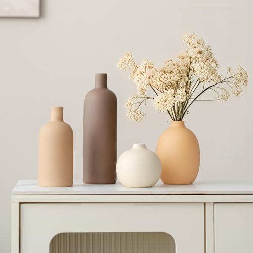 Modern Ceramic Vase Set - Minimalist Neutral Earth Tone Home Decor (4 Pieces)
