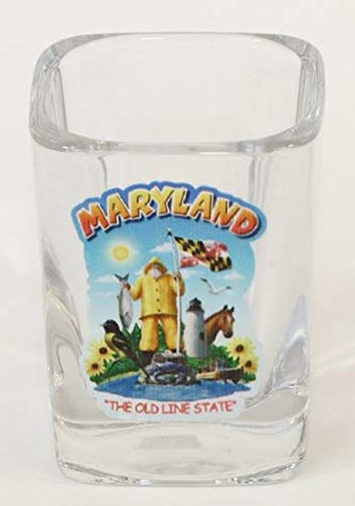 World By Shotglass Maryland State Montage Square Shot Glass