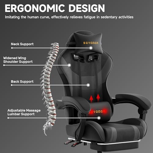Ergonomic Gaming Chair with Footrest, Adjustable Reclining Office Chair