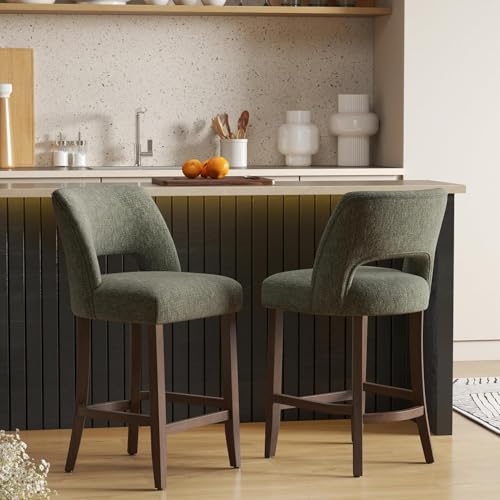 26-Inch Upholstered Counter Height Bar Stools - Set of 2, Green Fabric