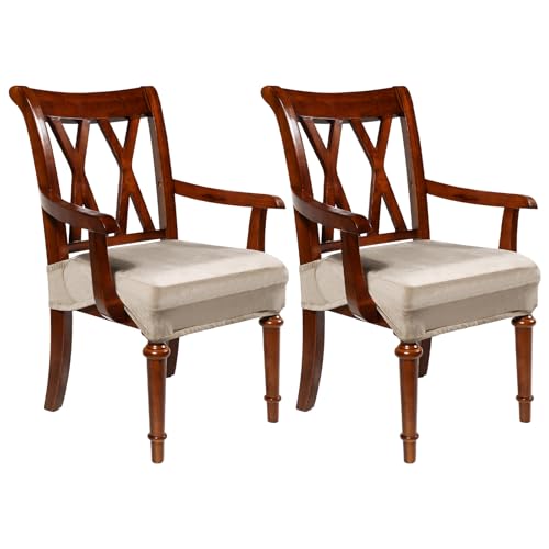 Large Dining Chair Seat Covers with Armrests - 2 Pack, Taupe