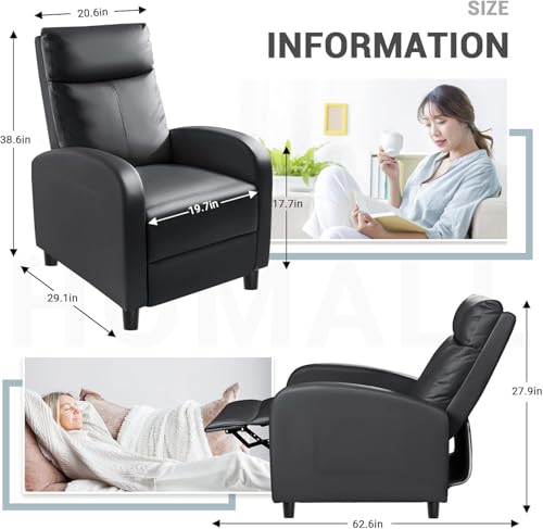 Adjustable PU Leather Recliner Chair with Lumbar Support for Living Room