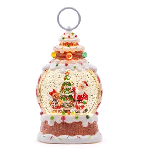 10-Inch Lighted Santa & Gingerbread Water Globe with Spinning Glitter