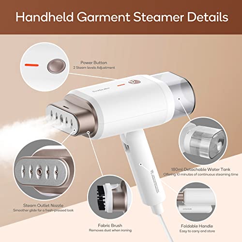 Newbealer Portable Clothes Steamer White-Gold 2 Steam Levels 120V Travel Friendly