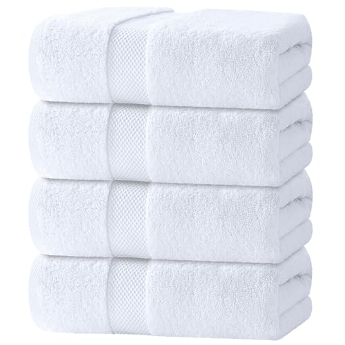 White Classic Luxury Bath Towels Set of 4, 700 GSM Turkish Cotton 27x54