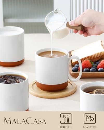 MALACASA 16oz Ceramic Coffee Mug Set of 4 - Straight Khaki White, Durable & Stackable