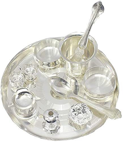 Silver Plated Pooja Thali Set 8 Inch Festival Ethnic Puja Gift for