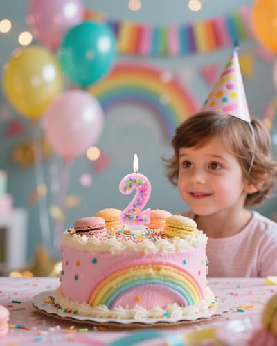 Colorful Number 2 Birthday Candle - Sweet Macaron Design