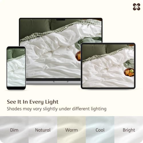 King Size Washed Cotton Duvet Cover - Natural White, 8 Ties, Zipper