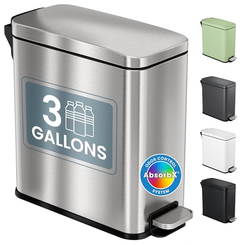 3 Gallon Stainless Steel Slim Bathroom Trash Can with Step Pedal