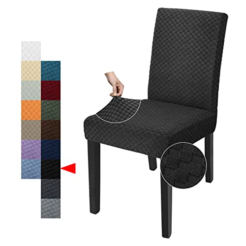 Stretch Checkered Dining Chair Slipcovers - 2 Pack, Black
