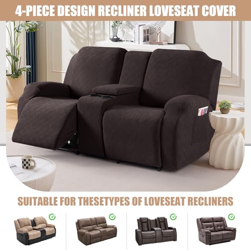 Stretch Recliner Loveseat Cover with Center Console - Chocolate