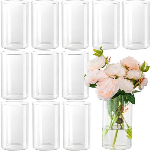 12-Pack Clear Glass Cylinder Vases 6 Inch Tall for Wedding Centerpieces