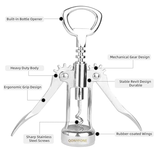 QONYFONE Silver Wing Corkscrew - Premium Zinc Alloy Bottle Opener