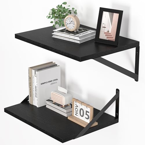 16x12 Deep Floating Wall Shelves Set of 2, Rustic Wood & Metal Bracket