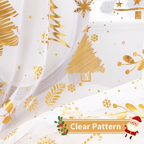 Karseteli Christmas Tree Gold Foil Curtains 2 Panels 52W x 63L White (Pack of 2) Rod Pocket