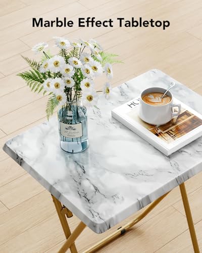 Folding TV Tray Table with Marble-Look Top, Portable Laptop Desk