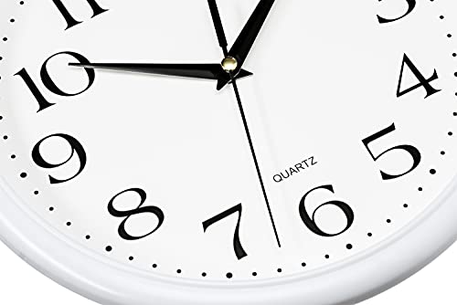 10-Inch Silent Non-Ticking Wall Clock, White Quartz Analog Clock