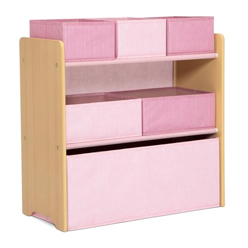 6-Bin Kids Toy Organizer with Reusable Stickers, Blush Pink
